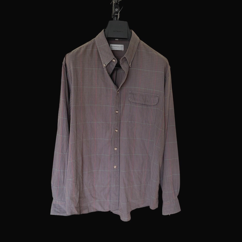 80's Peterborough Row Bloomingdales XL Brown Plaid Cotton Button Down Shirt